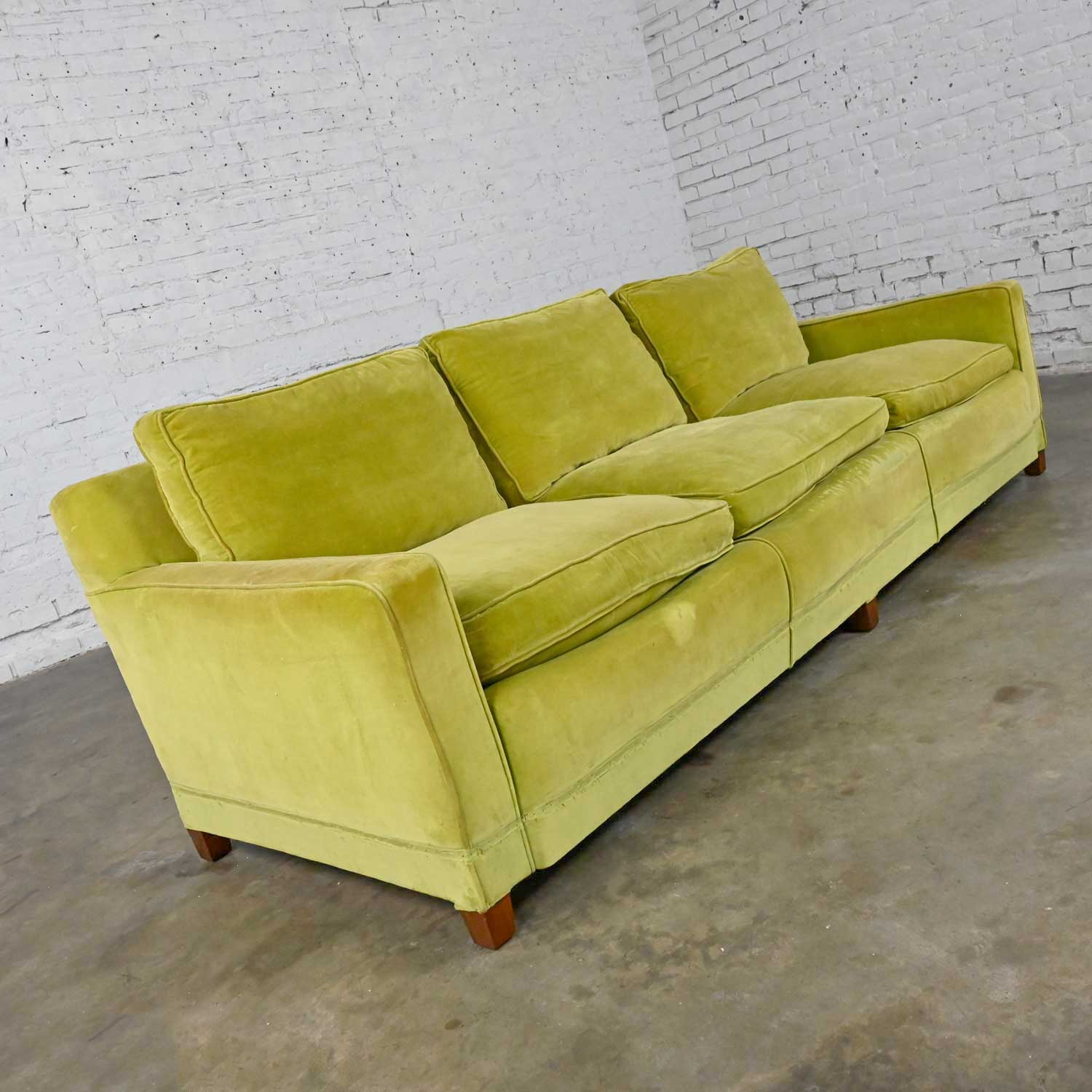 Vintage Mid-Century Modern Feather Filled Green Velvet Lawson Style Sofa Frame Only Needs Upholstered