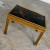 Vintage Chinoiserie Hand Painted Scene & Carved Gilt Wood Glass Insert End Table by Heritage Furniture