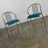 Modern Industrial Chrome & Blue Fabric Counter Height Barstools a Pair