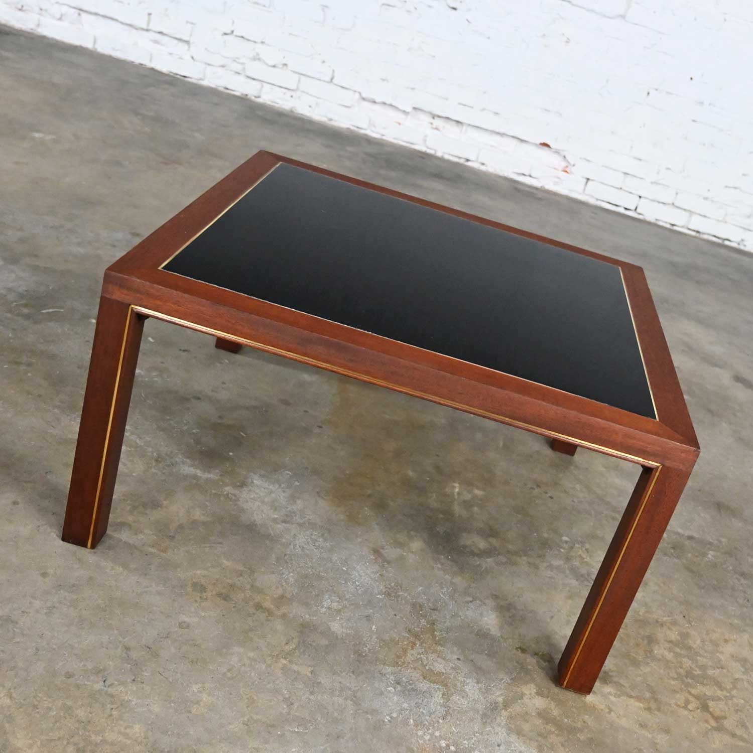 MCM to Modern Dunbar Coffee or End Table Square Parsons Style Inlaid Brass Detail by Edward Wormley