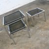 Mid-Century Modern Tubular Chrome Brass & Smoke Glass Trio of Cocktail Table & End Tables