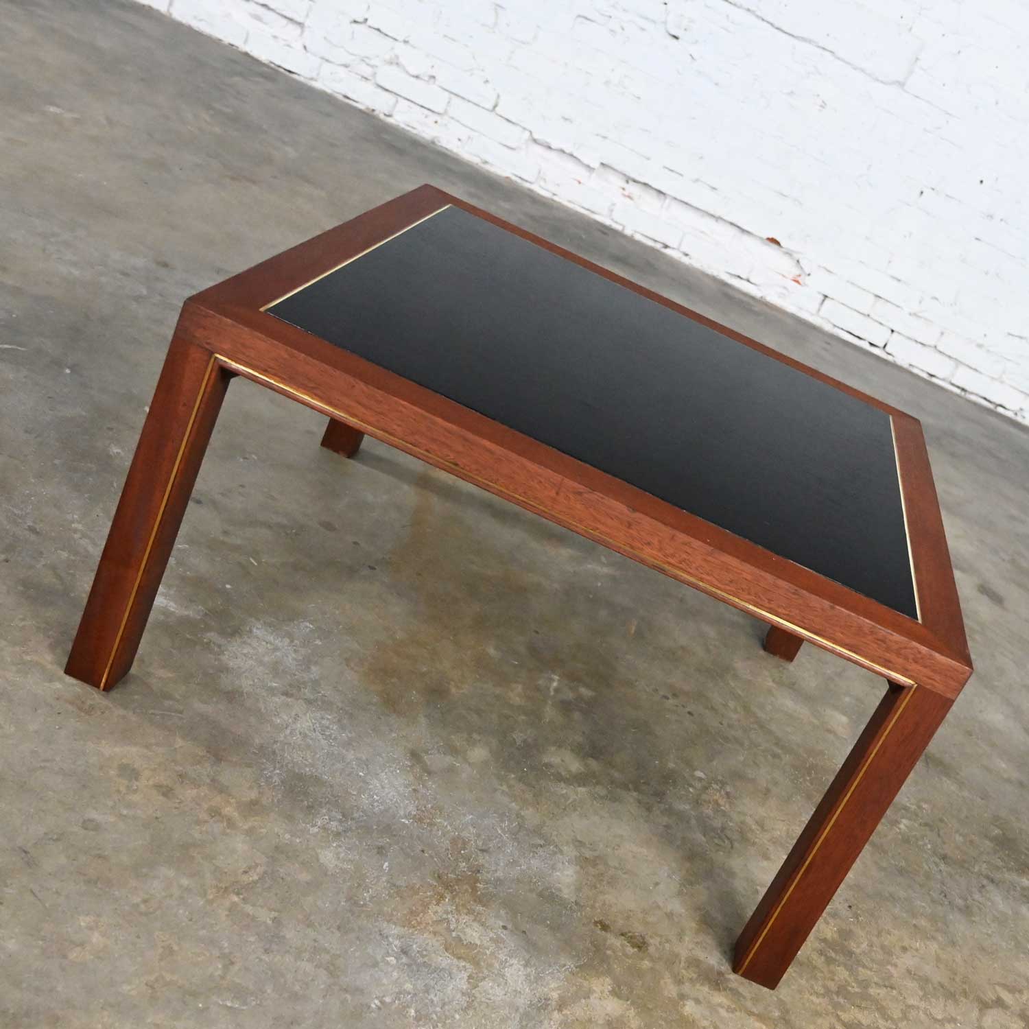 MCM to Modern Dunbar Coffee or End Table Square Parsons Style Inlaid Brass Detail by Edward Wormley