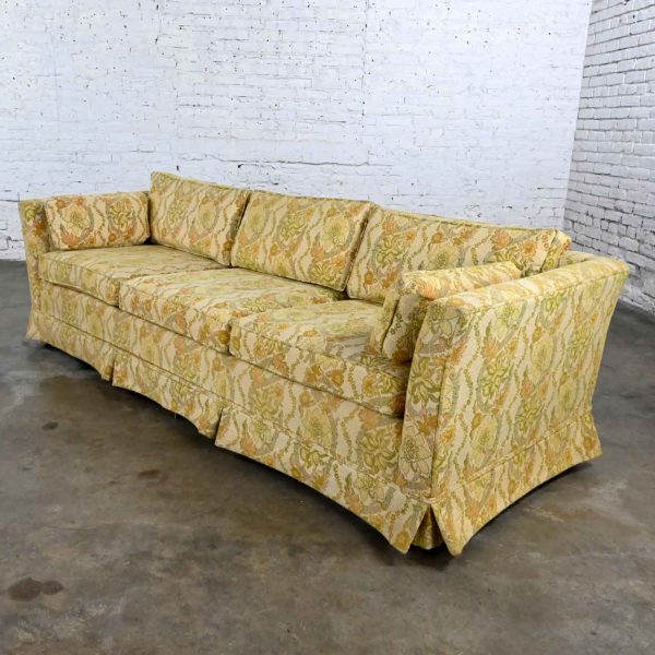 Vintage MCM Broyhill Furniture Flared Tuxedo Sofa Light Yellow Floral Fabric by Lenoir Chair Co