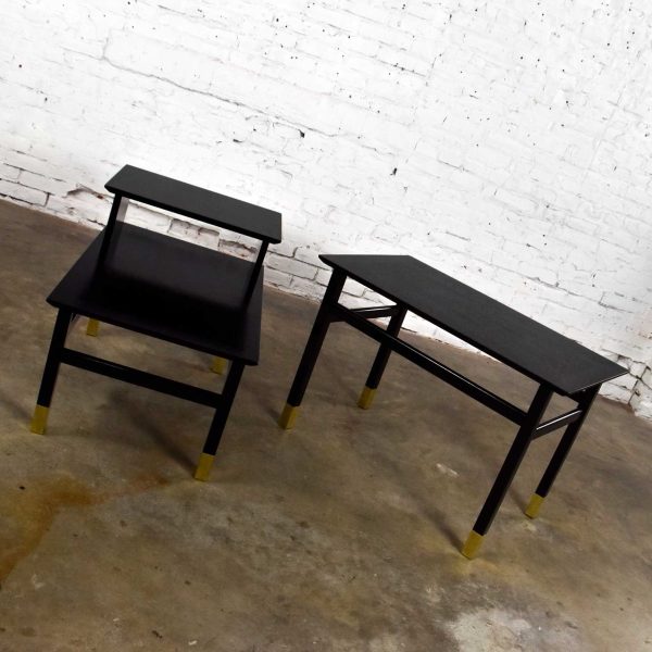 Pair MCM Side Tables Black with Brass Sabots from Coronado Group by Luther Draper for Founders Furnitu
