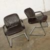 Vintage Modern Vecta Contract Brown Leather & Chrome Cantilever Pair of Chairs