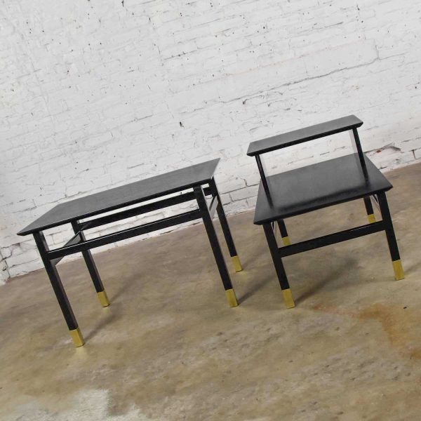 Pair MCM Side Tables Black with Brass Sabots from Coronado Group by Luther Draper for Founders Furniture