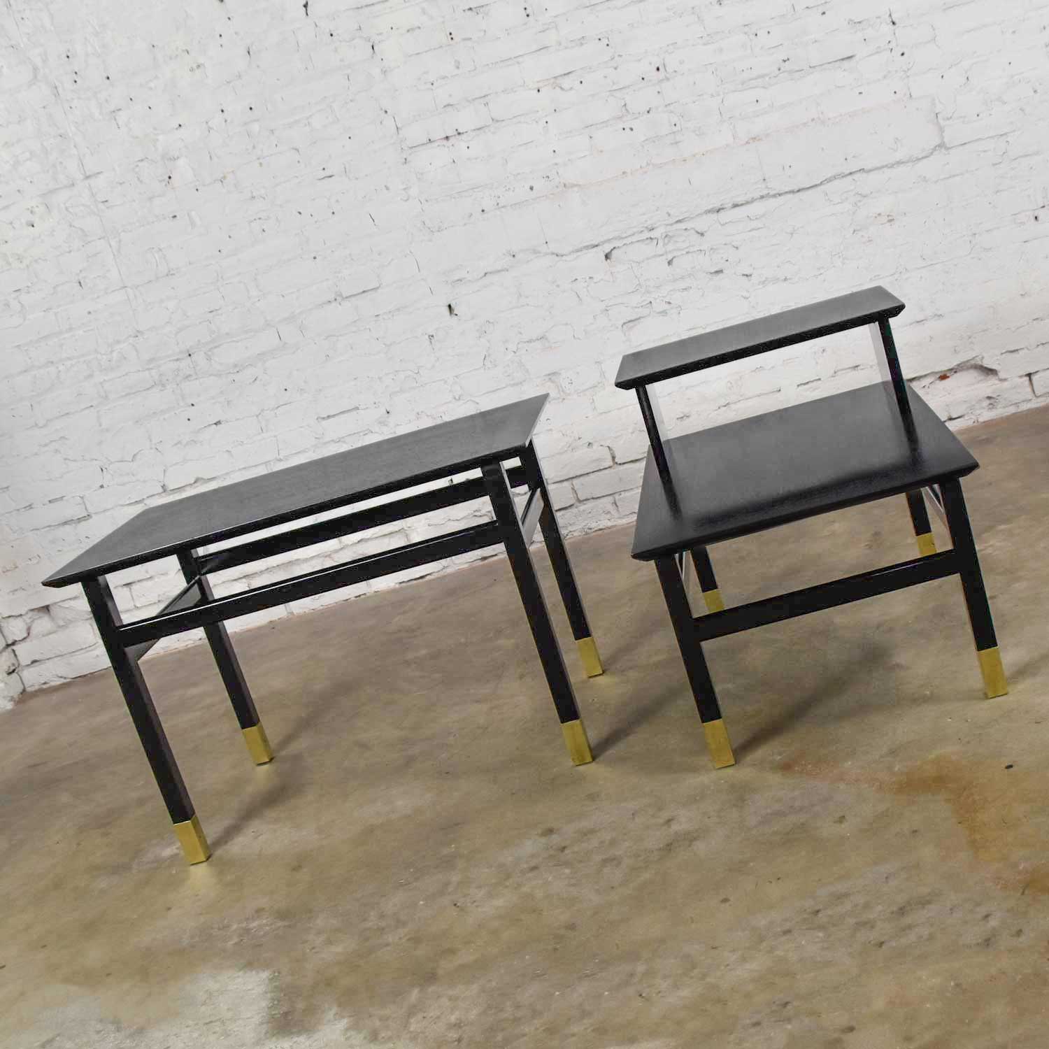 Pair MCM Side Tables Black with Brass Sabots from Coronado Group by Luther Draper for Founders Furniture
