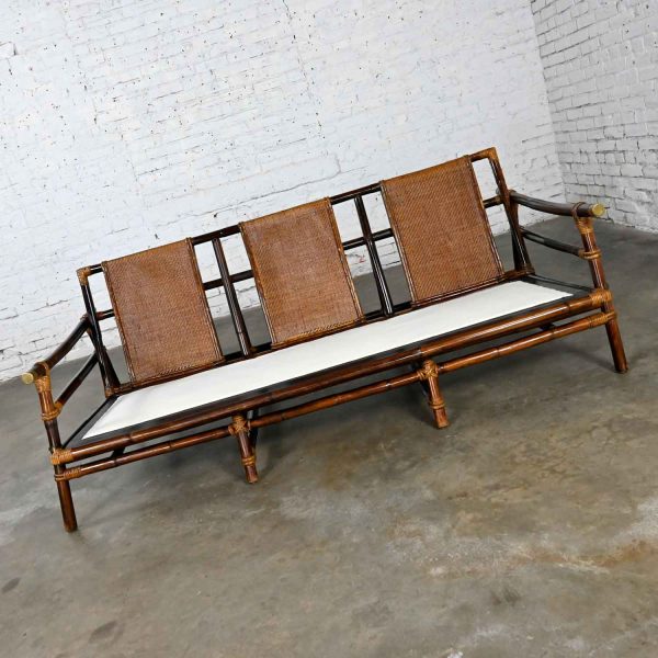 Vintage Rattan Campaign Style Ficks Reed Far Horizon Collection Sofa by John Wisner