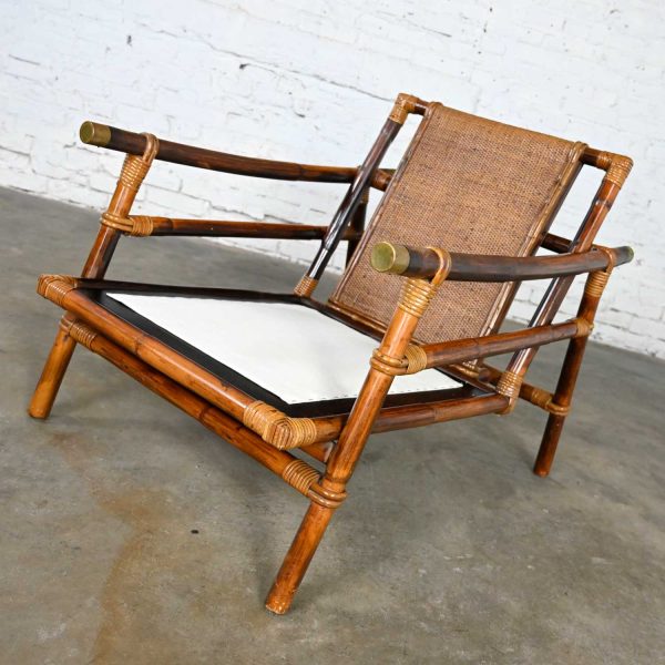 Vintage Rattan Campaign Style Ficks Reed Far Horizons Collection Lounge Club Chair by John Wisner