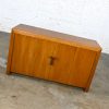 MCM to Modern Narrow Walnut Buffet Console Cabinet with Antique Brass Handles