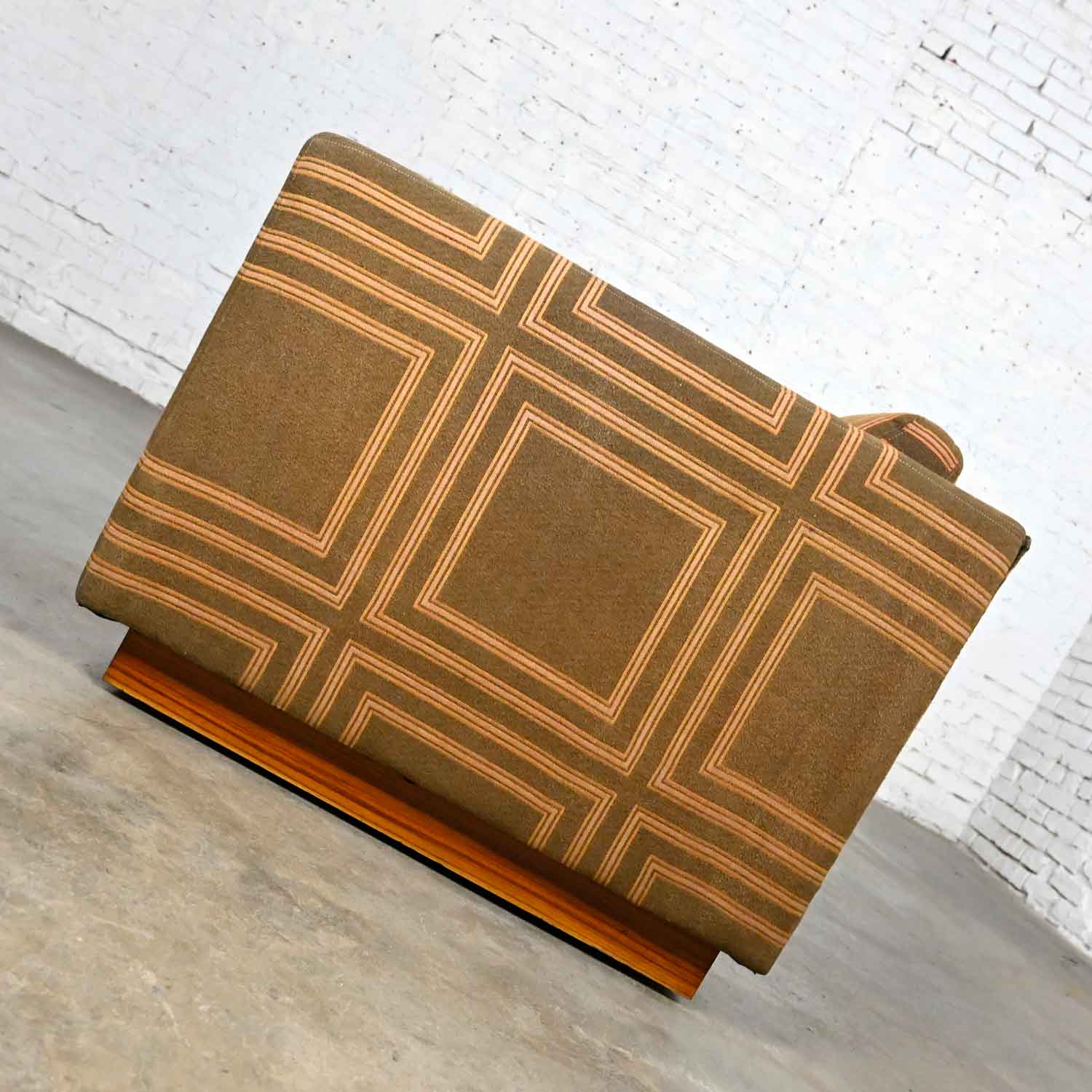 Vintage Modern Brown & Orange Tuxedo Love Seat Sofa on Platform Base by Milo Baughman for Thayer Coggin's Designer's Group Collection