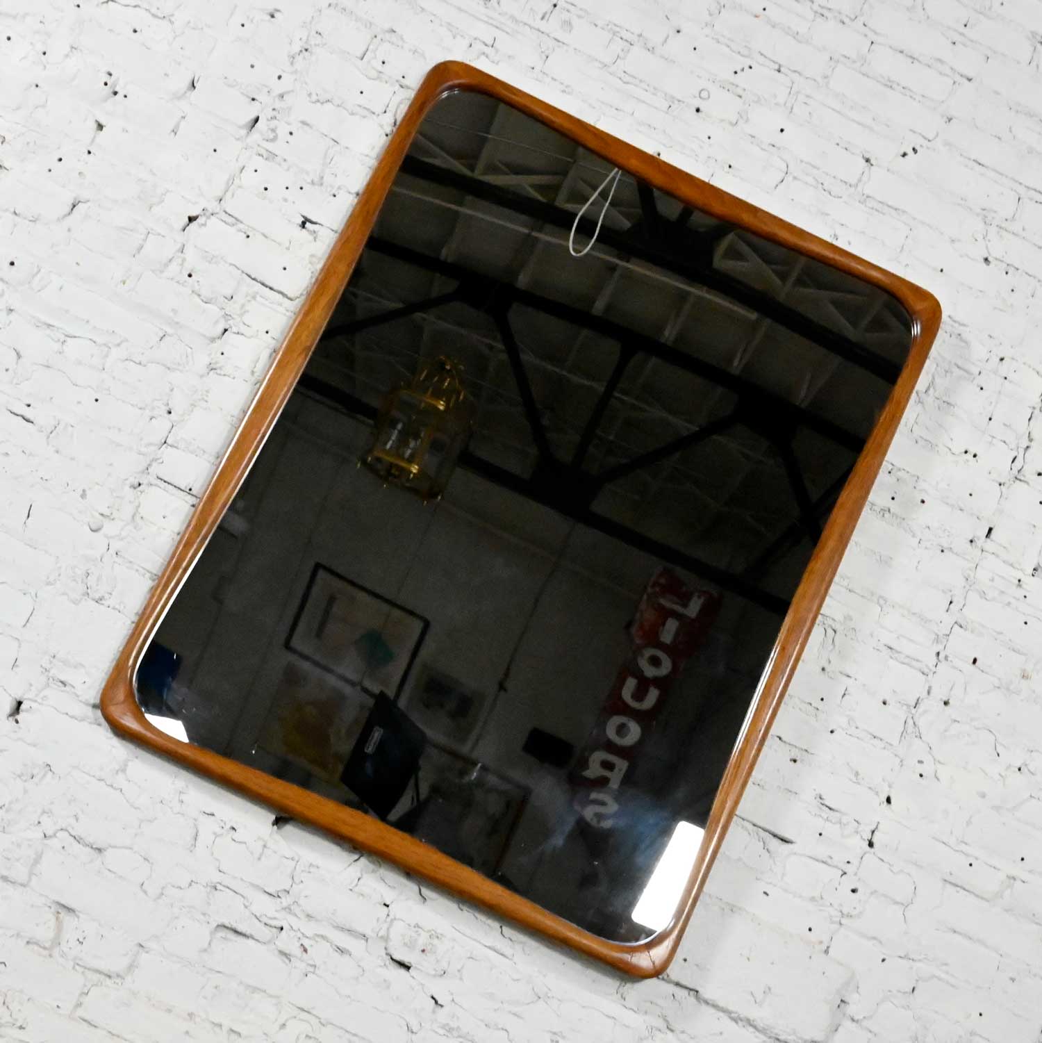 Mid Century Modern Large Walnut Framed Mirror Attributed to Lane Perception