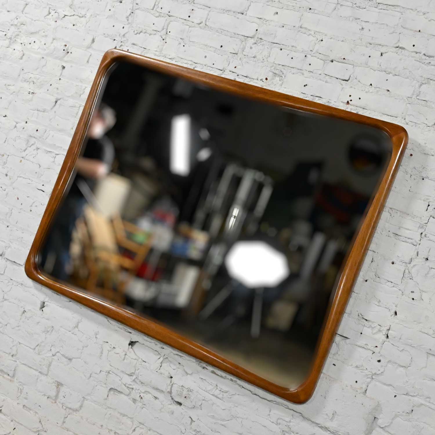 Mid Century Modern Large Walnut Framed Mirror Attributed to Lane Perception