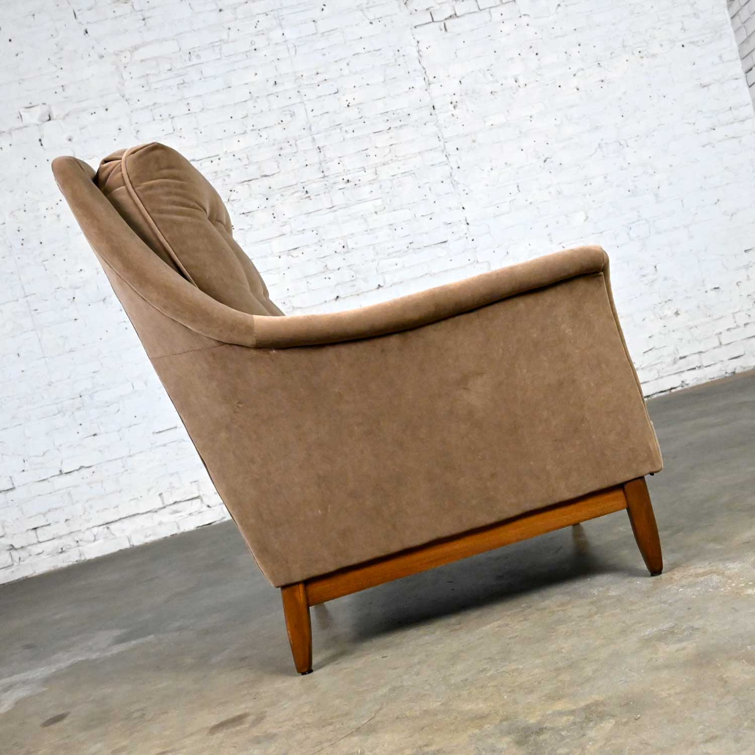Vintage Mid Century Modern Mocha Colored Velvet Club Lounge Chair Style of Dunbar