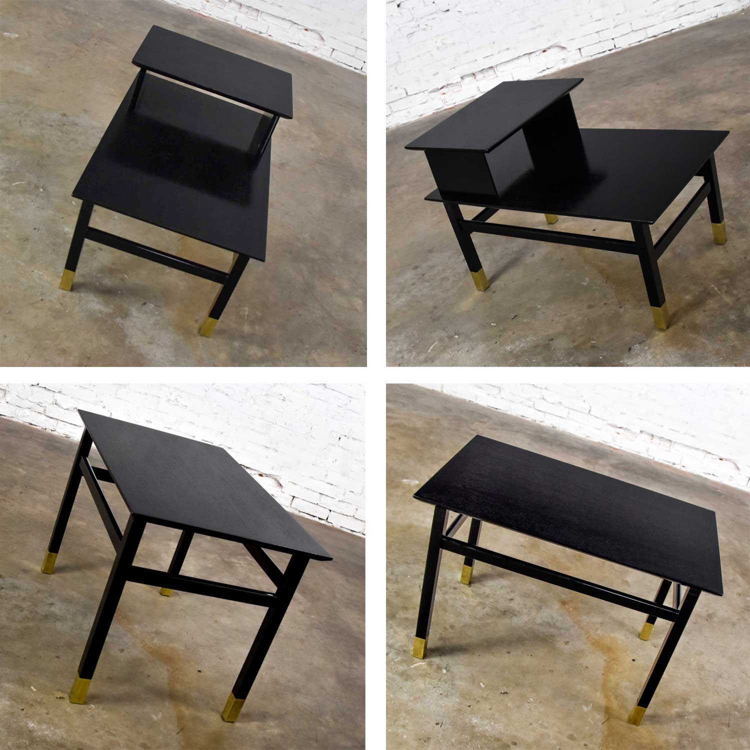 Pair MCM Side Tables Black with Brass Sabots from Coronado Group by Luther Draper for Founders Furnitu