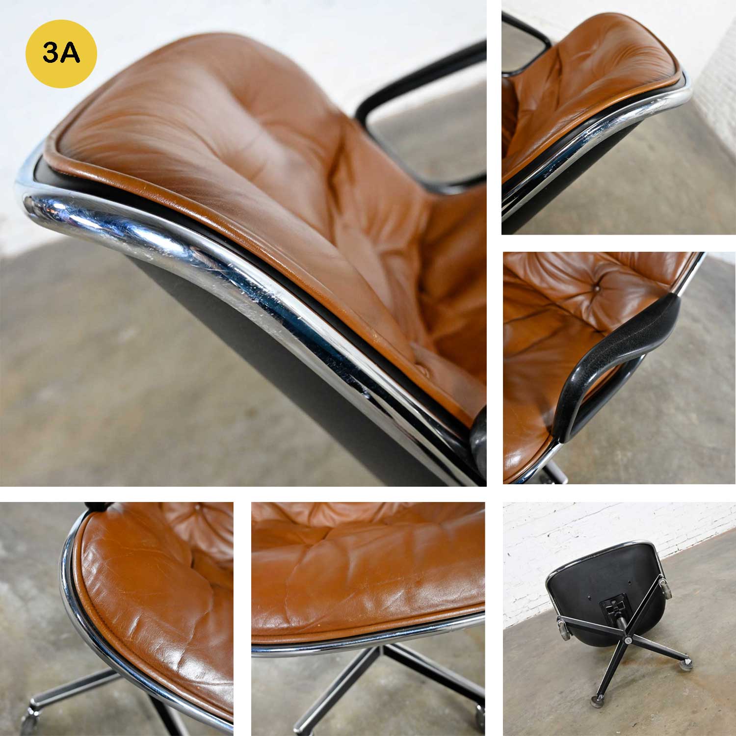 Executive Armchairs by Charles Pollock for Knoll Brown Leather with 4 Prong Base 6 Selling Separately
