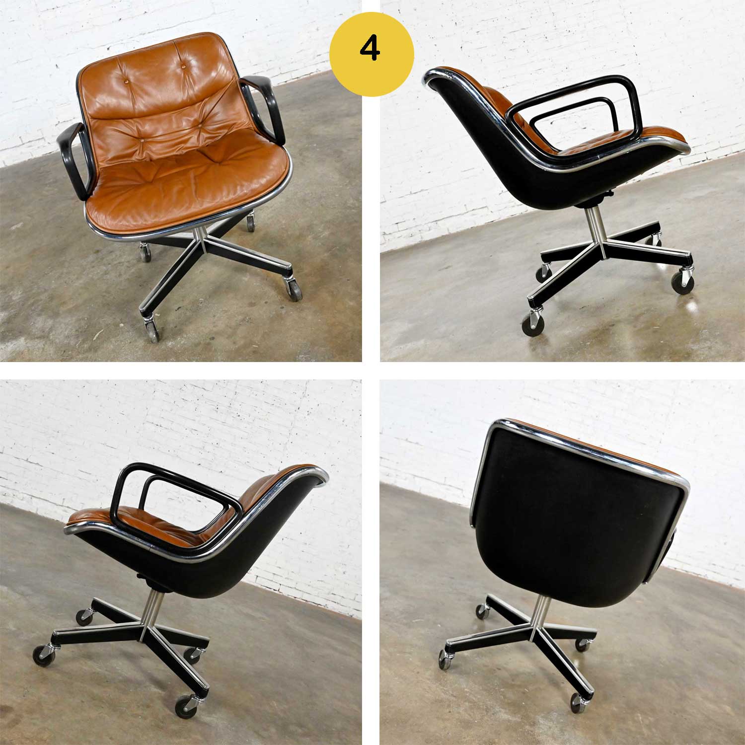 Executive Armchairs by Charles Pollock for Knoll Brown Leather with 4 Prong Base 6 Selling Separately