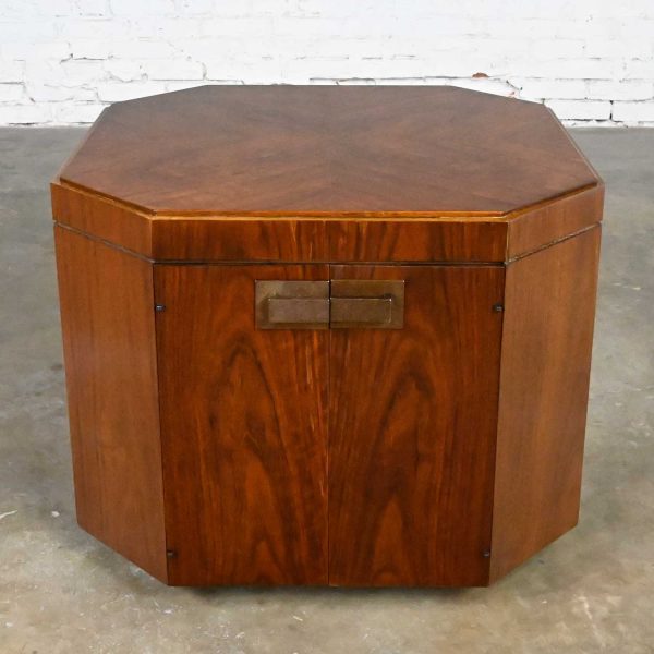 MCM to Modern Founders Furniture Octagon Commode End Table Cabinet Pattern 21 in Mozambique & Brass Hardware