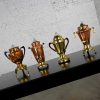 Vintage Art Deco Brass & Copper Coffee Urns Bakelite Handles Set of 4