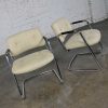 Vintage Modern Chrome Cantilever Chairs Oatmeal Hopsacking by Steelcase Model 421 482 a Pair