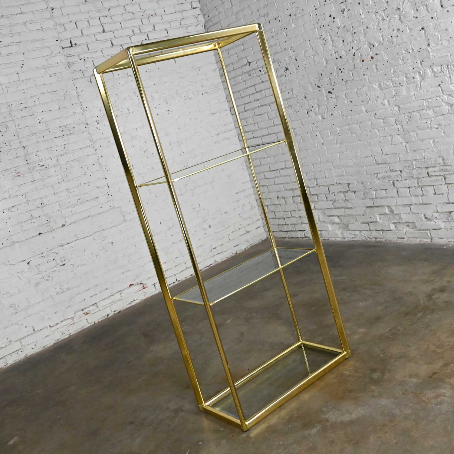 Vintage Modern Brass Plate & Glass Etagere Style of DIA Design Institute of America