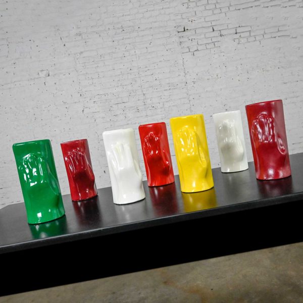 Folk Art Multi Color Molded Plastic or Acrylic Hand Vases Set of 7