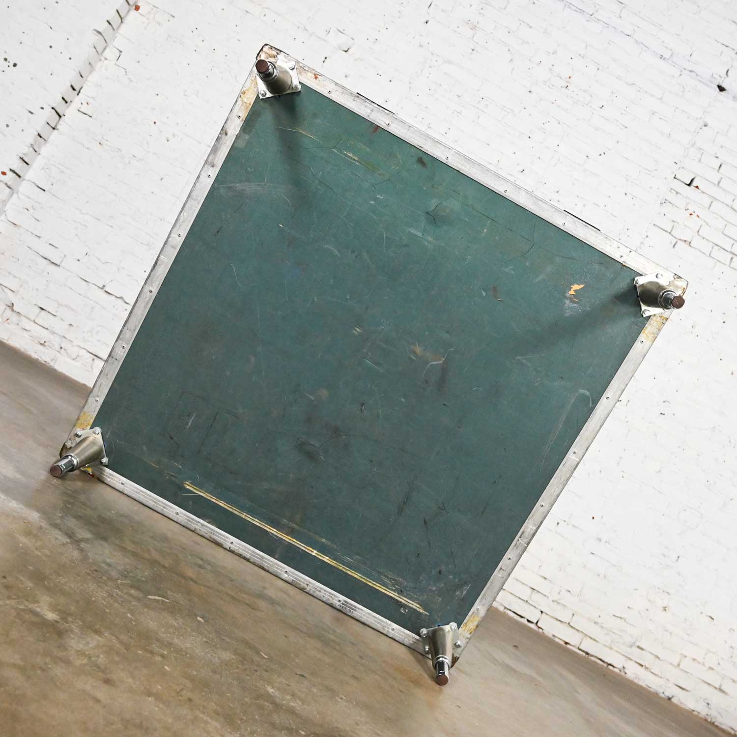 Vintage Industrial Case Low Square Turquoise Coffee Table with Chrome Latches