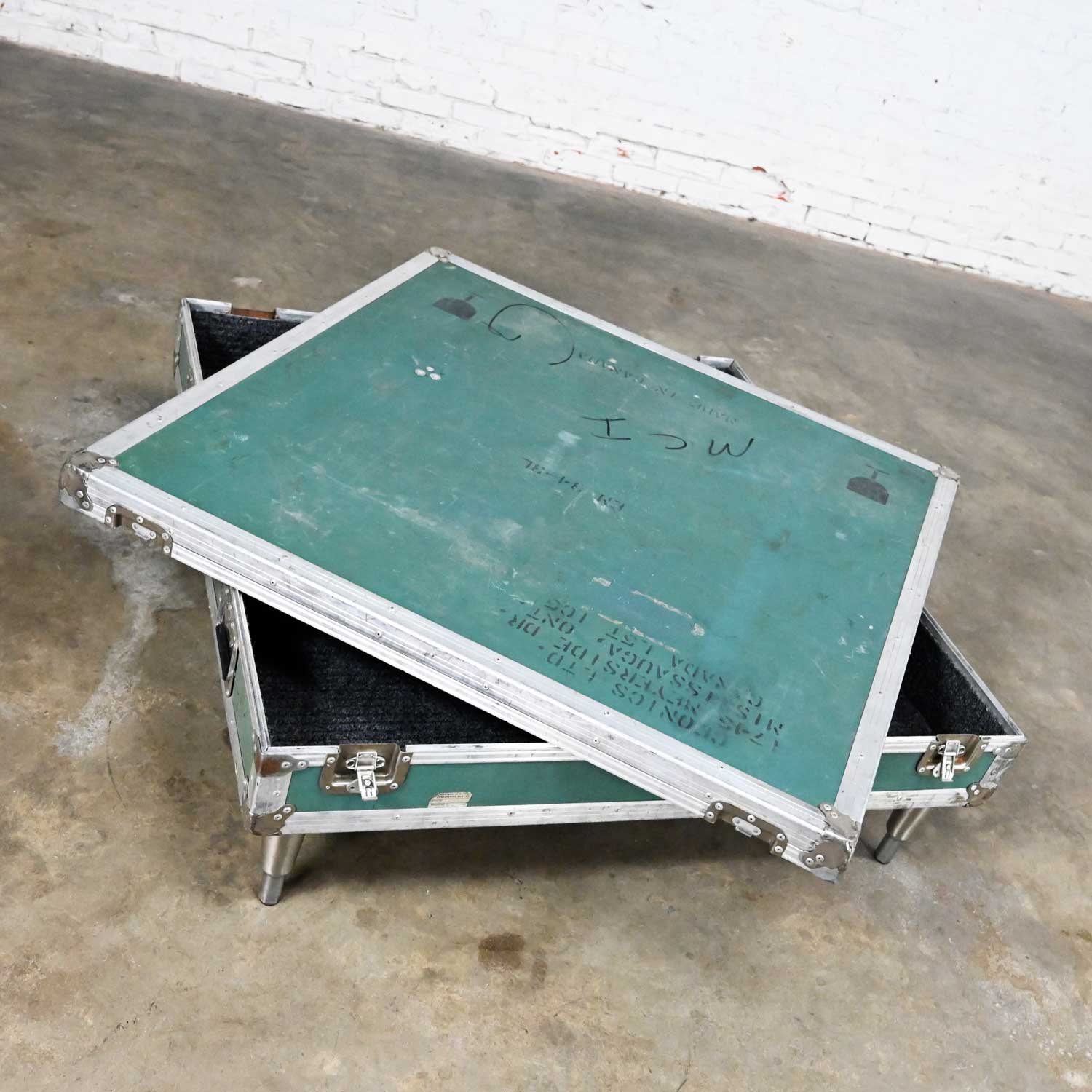 Vintage Industrial Case Low Square Turquoise Coffee Table with Chrome Latches