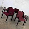 Vintage MCM Bentwood 1300 Series Dining Chairs Maroon Fabric & Black Frames by Bill Stephens for Knoll Set of 5