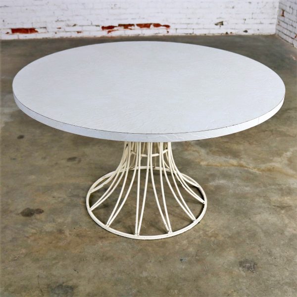 MCM Round Wrought Iron and Laminate Patio Dining Table by Max Stout for Blacksmith Shop Collection