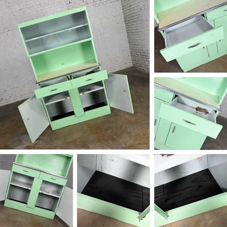 Vintage Industrial Turquoise Metal Cupboard or Cabinet with Upper Glass Doors