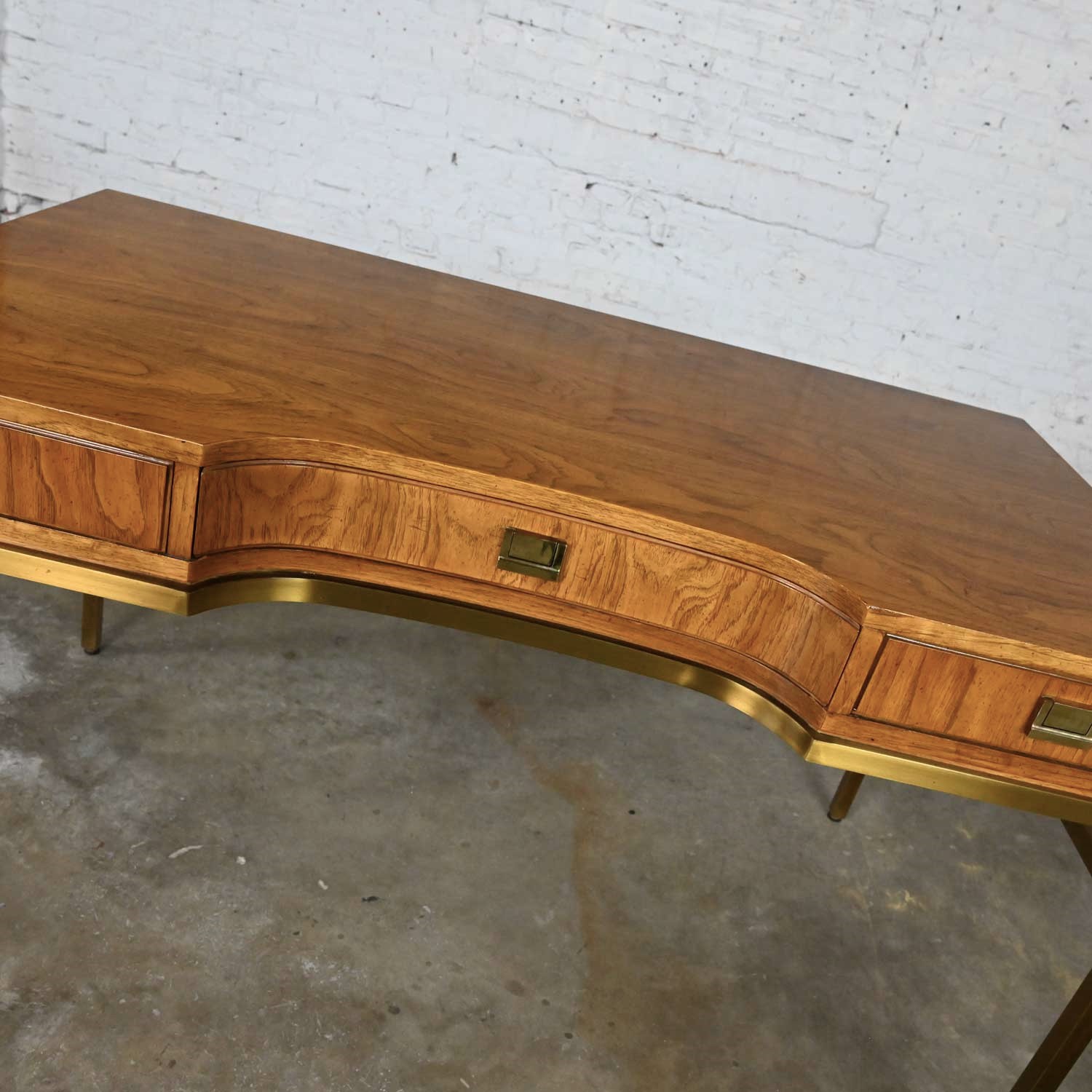 Vintage Consensus Collection by Drexel MCM Writing Desk in Ash on Brass Plated Metal Frame