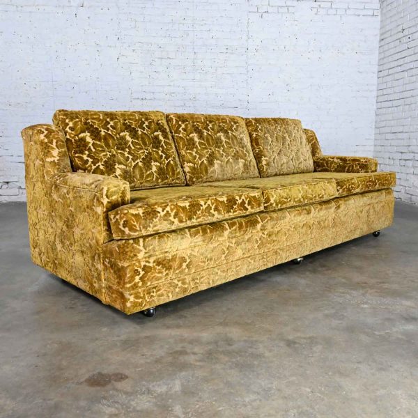 Vintage Hollywood Regency Floral Cut Velvet Sofa Modified Lawson Style