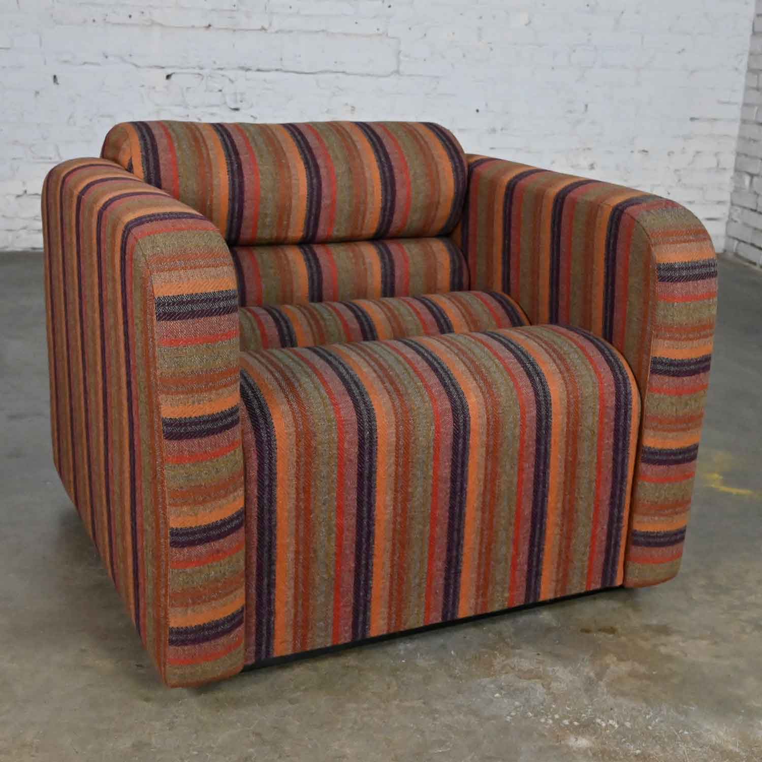 Vintage Mid-Century Modern to Post-Modern Purple Striped Multi-Piece Modular Club Chair