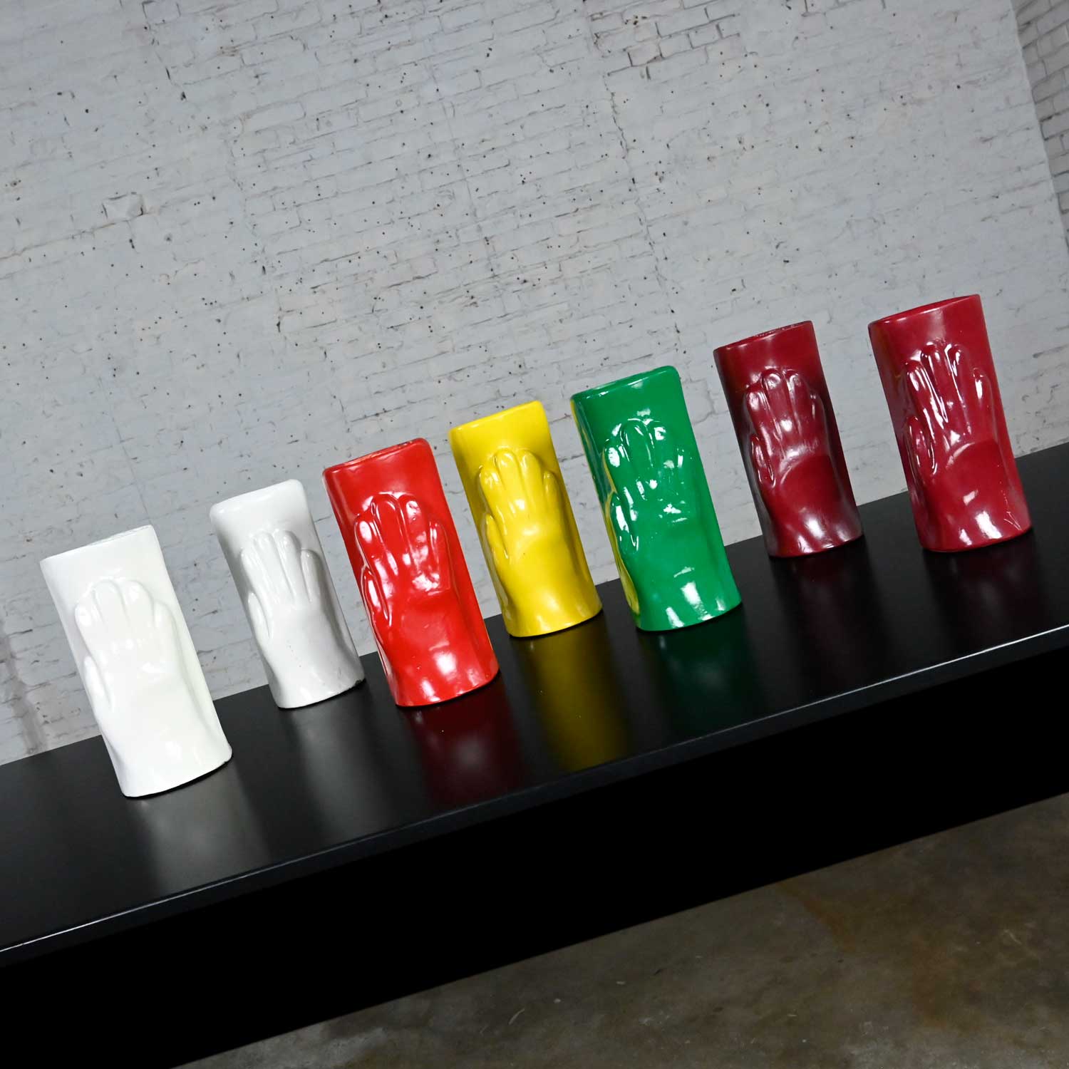 Folk Art Multi Color Molded Plastic or Acrylic Hand Vases Set of 7
