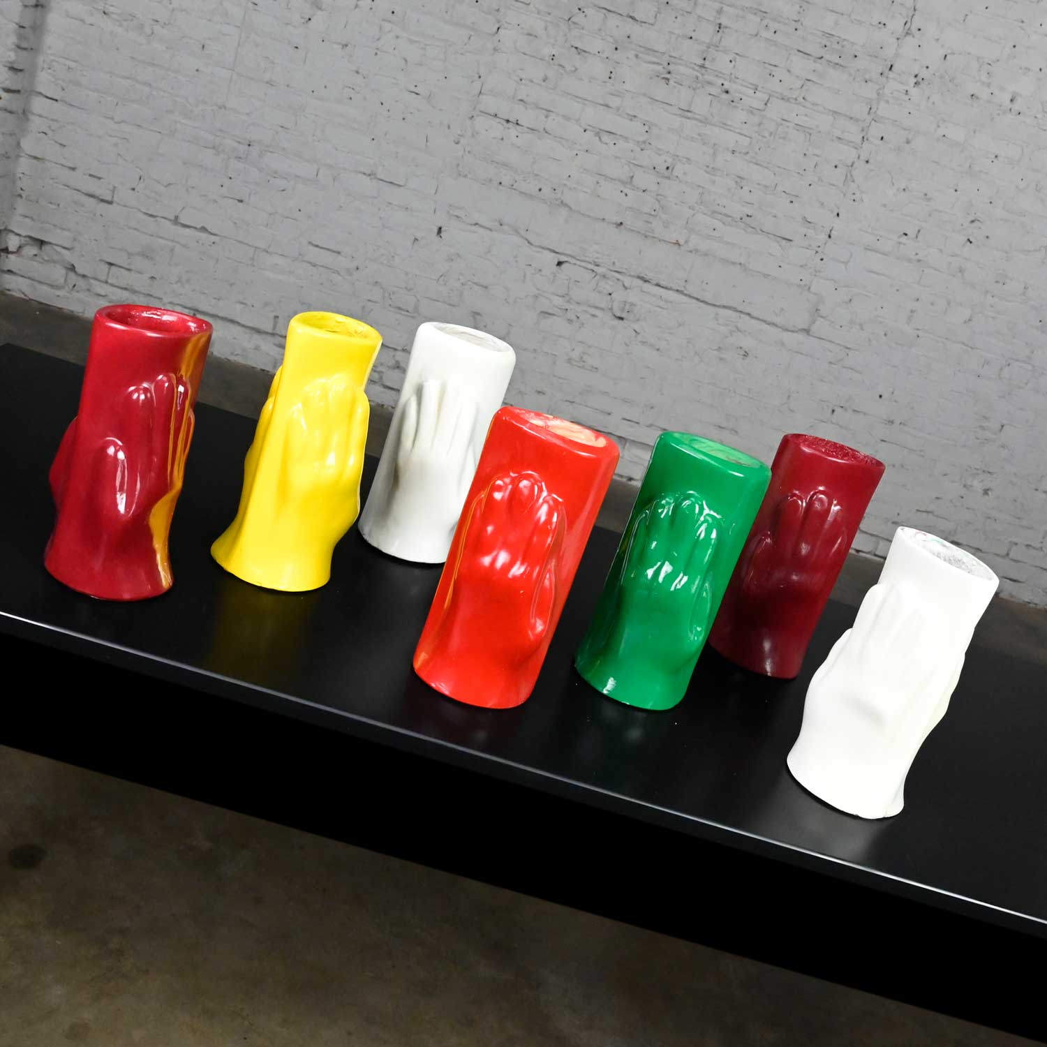 Folk Art Multi Color Molded Plastic or Acrylic Hand Vases Set of 7