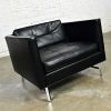 Vintage Modern Maurice Villency Button Back Black Vinyl Faux Leather Cube Club Chair Chrome Legs