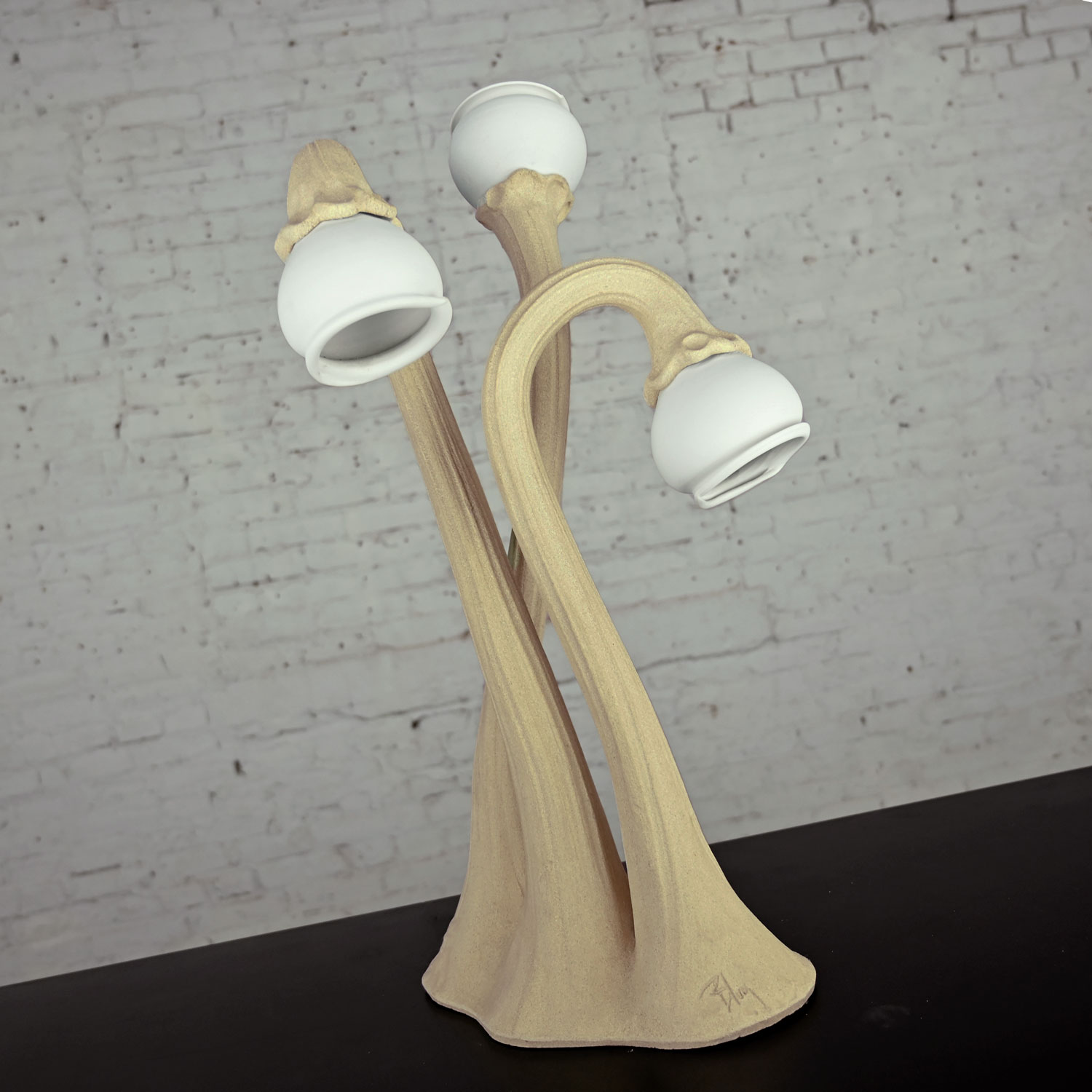 Postmodern or Art Nouveau Style Sculptural Calla Lily Stoneware Table Lamp by Doug Blum