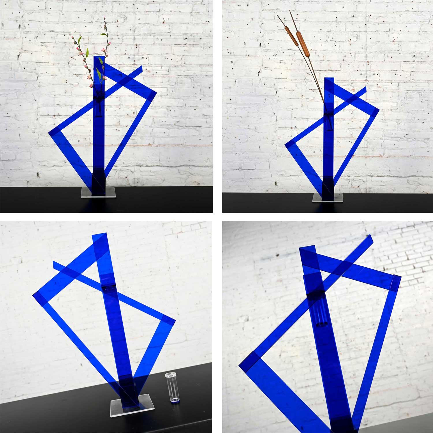 Postmodern Cobalt Blue Plexiglass Abstract Vase or Sculpture