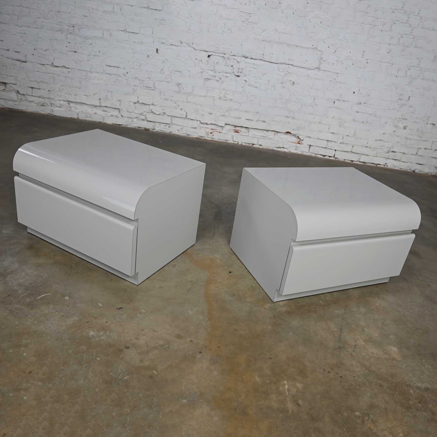Modern Custom Built Light Gray Laminate Pair of Nightstands or End Table Cabinets by Center Displays of KCMO