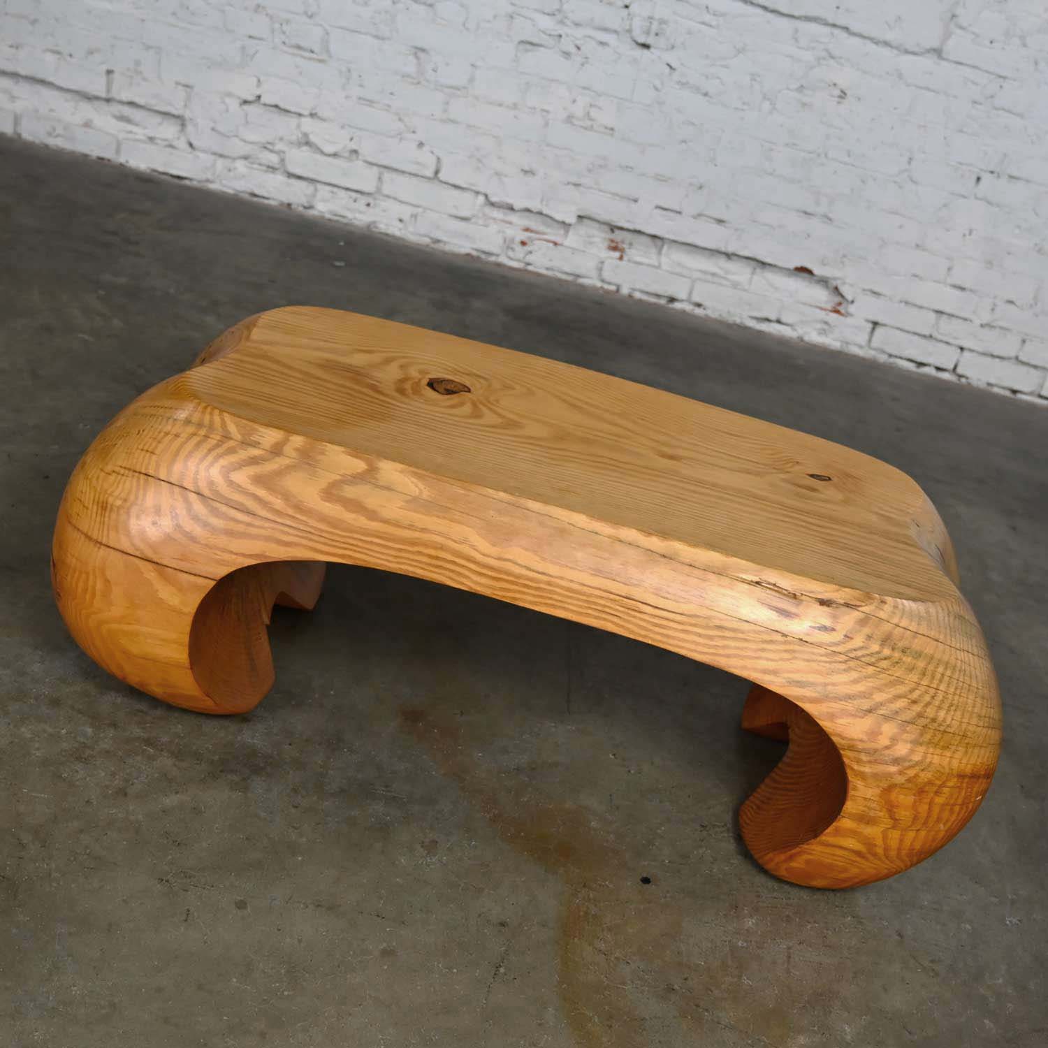 Postmodern Natural Sculpted Solid Heartwood Pine Bench or Coffee Table Style of Carl Gromoll or Wendell Castle