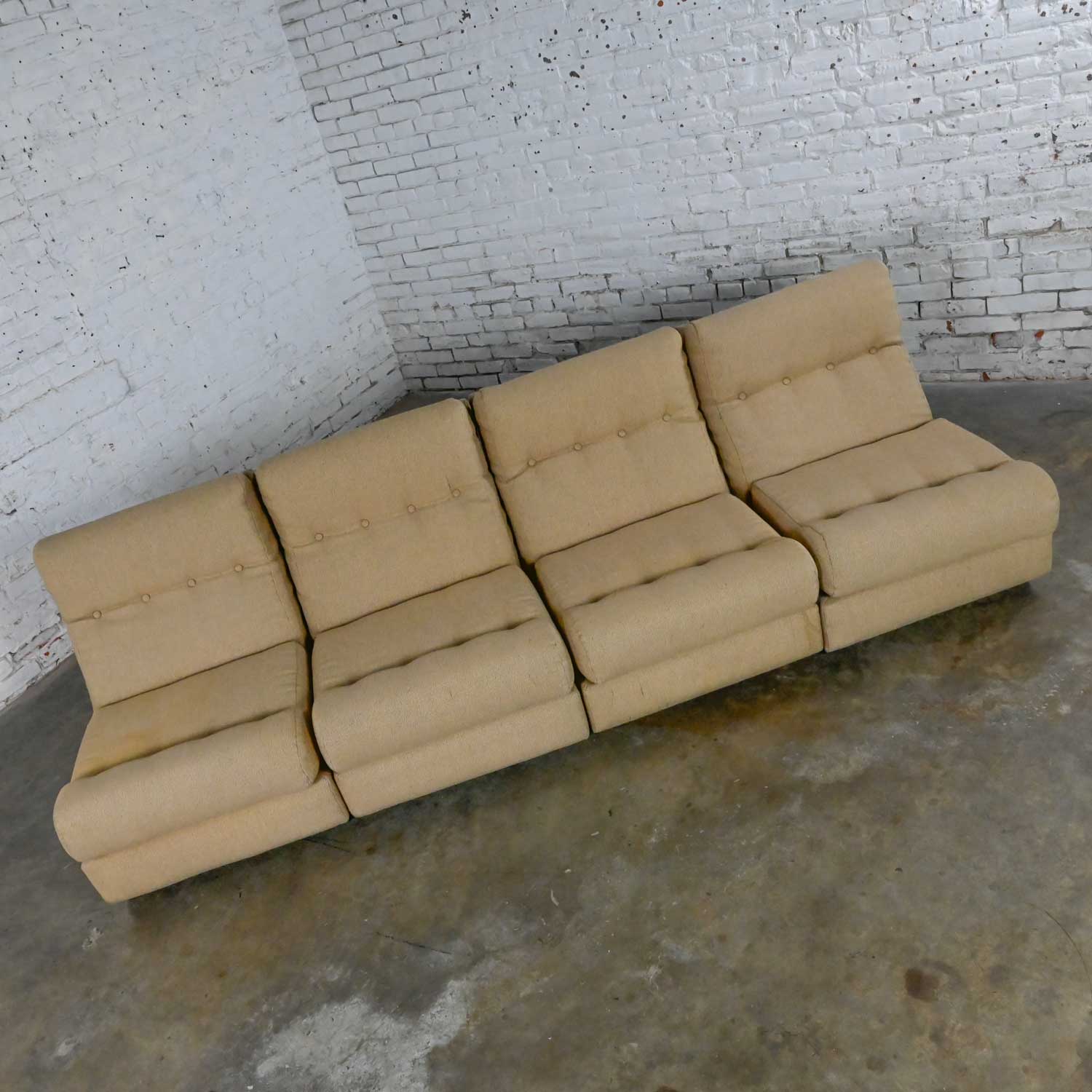 Vintage Scandinavian Modern Khaki Hopsacking 4 Piece Modular Sofa Made in Sweden