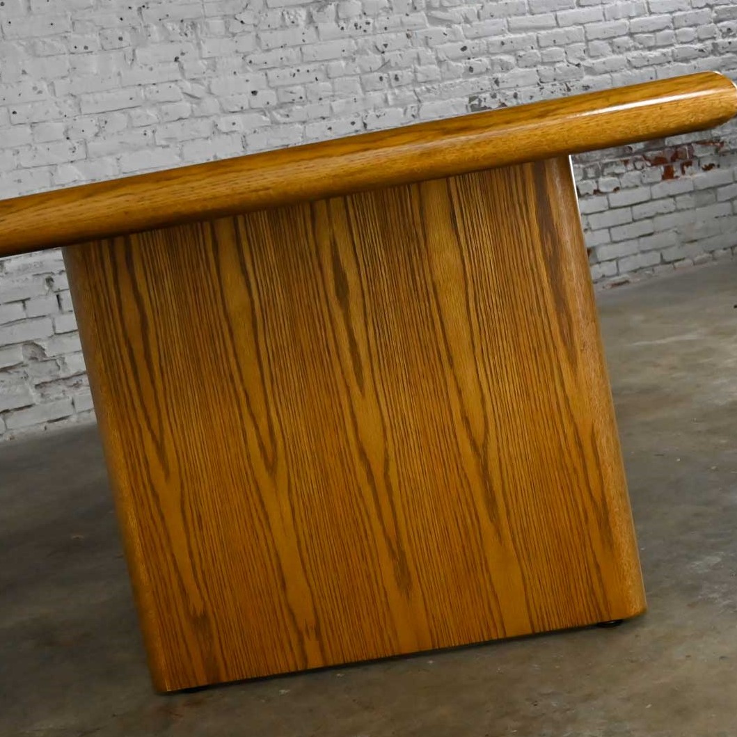 Modern Oak Large Trestle Style Dining or Conference Table Bullnose Edge Top & Legs