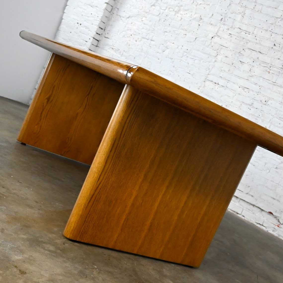 Modern Oak Large Trestle Style Dining or Conference Table Bullnose Edge Top & Legs