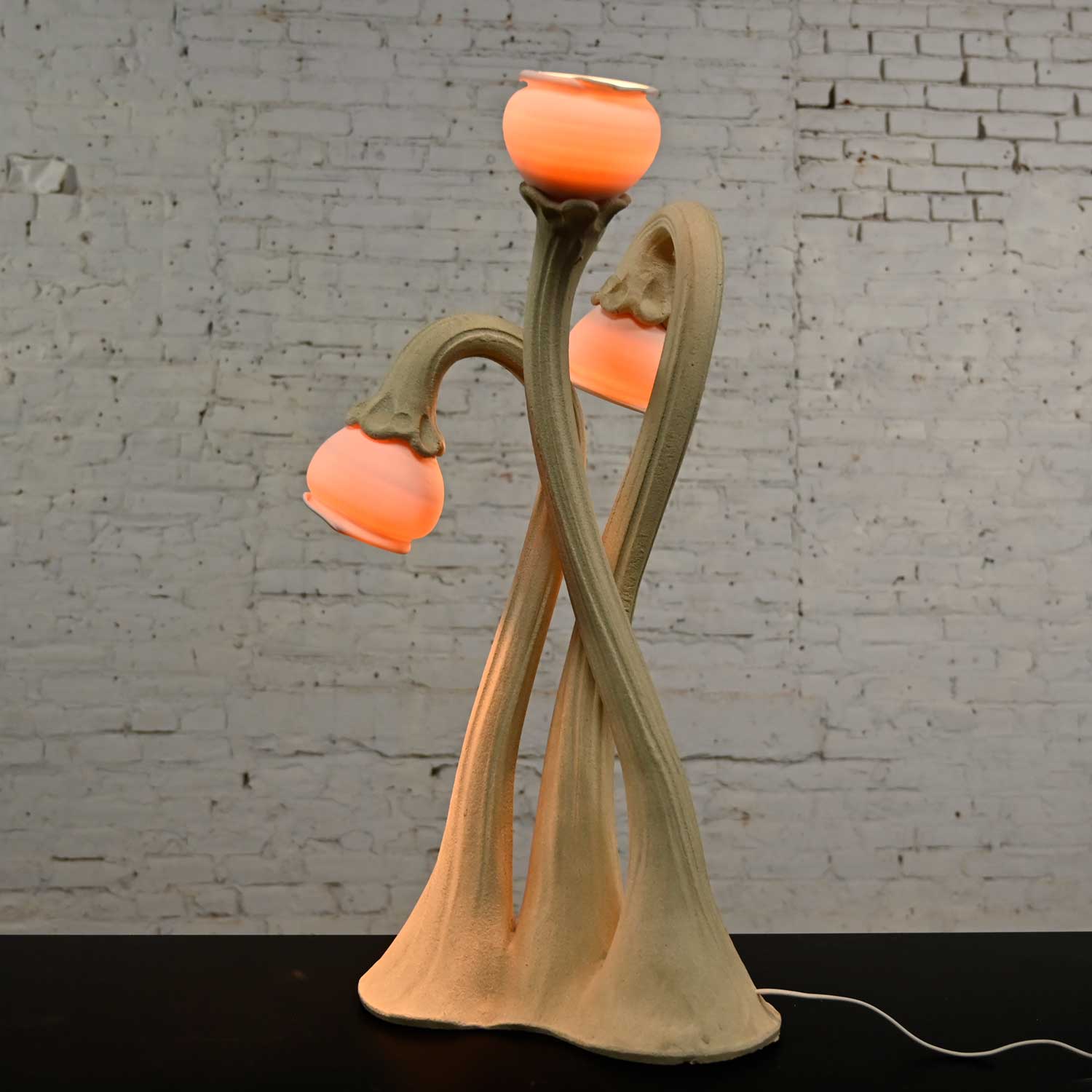 Postmodern or Art Nouveau Style Sculptural Calla Lily Stoneware Table Lamp by Doug Blum