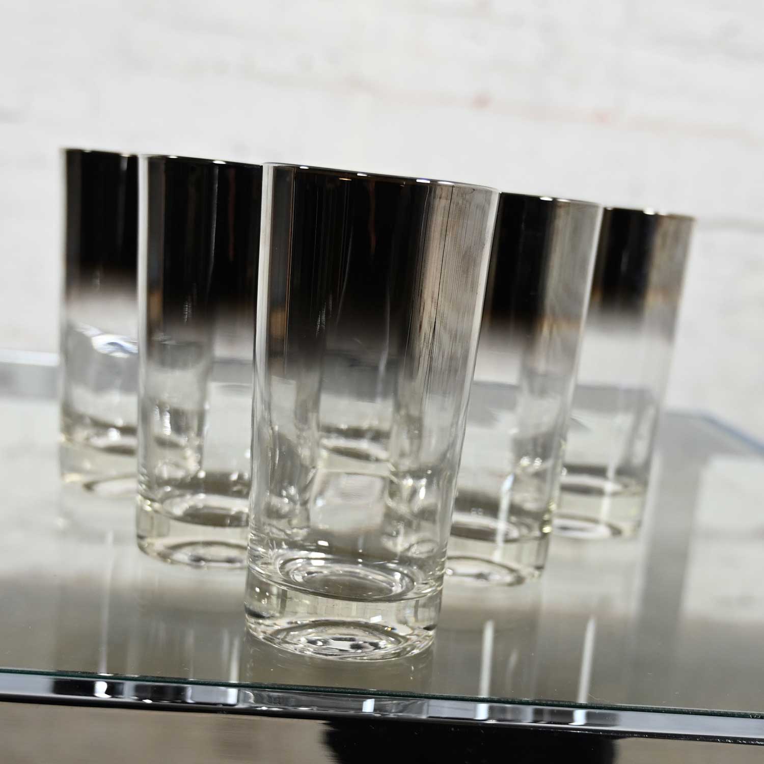 Mid Century Modern Silver Fade Highball Cocktail Glasses Style of Dorothy Thorpe Set of 6
