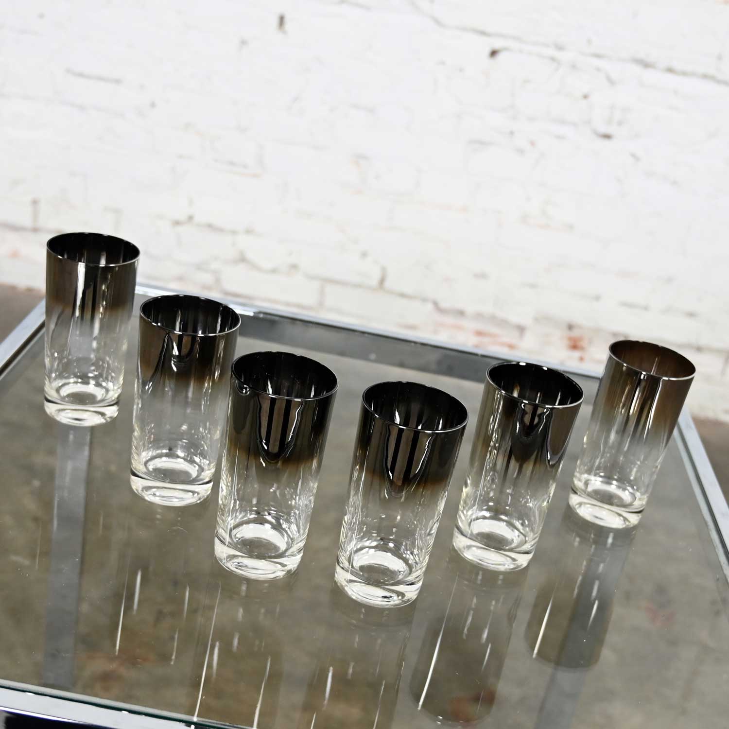 Mid Century Modern Silver Fade Highball Cocktail Glasses Style of Dorothy Thorpe Set of 6
