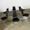 MCM Chromcraft Ribbed Black Vinyl Faux Leather & Chrome Dining Chairs Set of 6