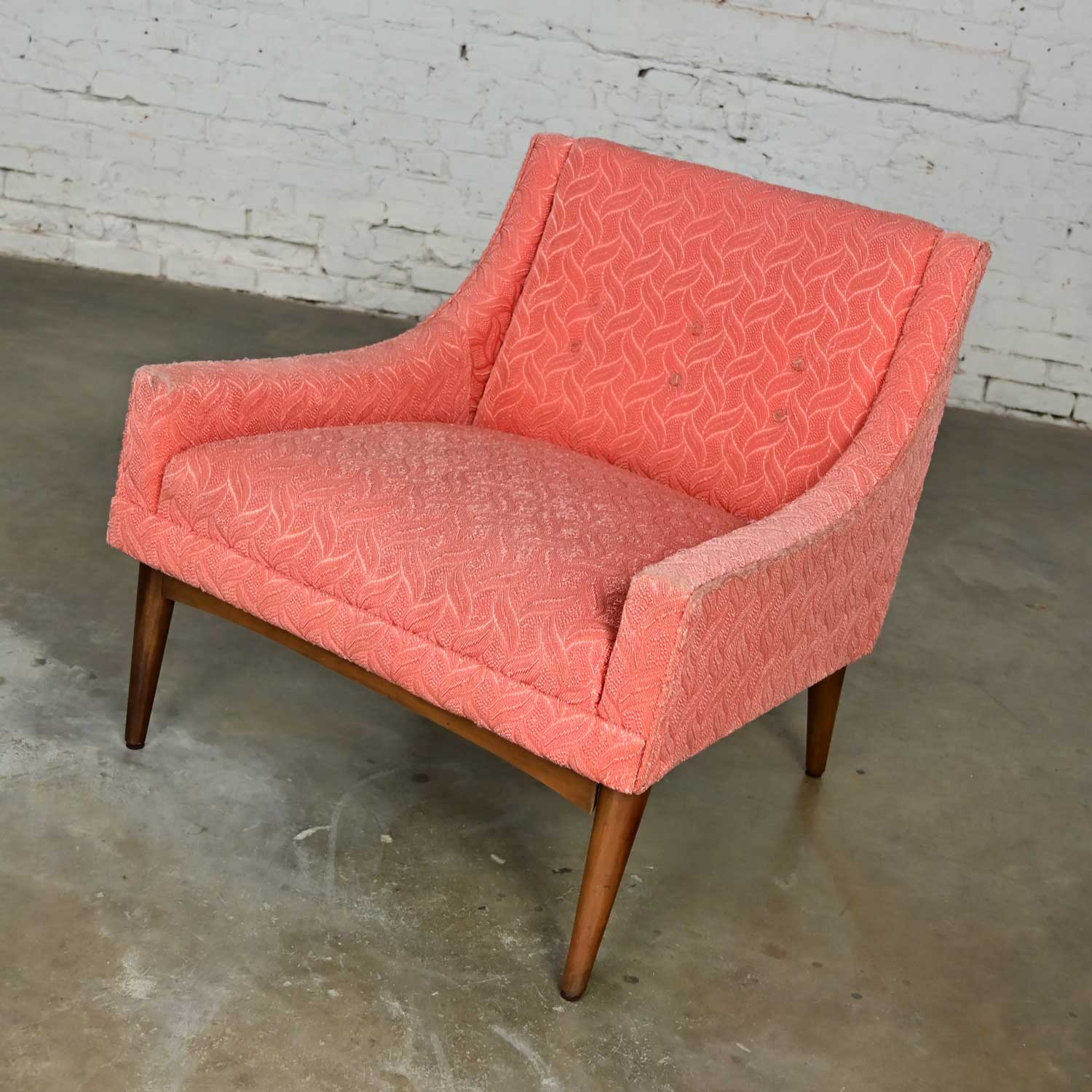 Vintage Mid Century Modern Coral Frieze Upholstered Modified Slipper Chair