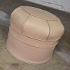 Vintage Mid Century Modern Beige Faux Leather Vinyl Octagonal Hassock Ottoman or Footstool